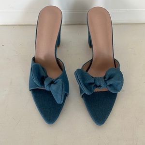 Denim Bow Detailed Chunk Heeled Sandals